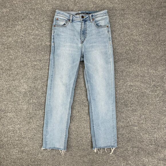 Volcom Jeans Womens 26 Blue Denim Girlfriend Crop Ankle Fit Raw Hem High Rise - Picture 2 of 13